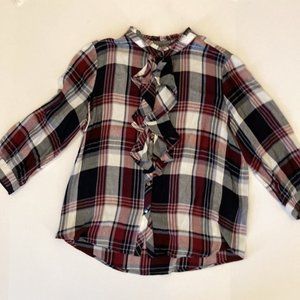 Karl Lagerfeld plaid ruffle top Size tag is missing -appear to be Small